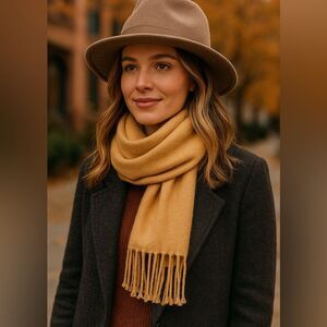 D&Y Softer Than Cashmere Camel Fringe Scarf 67” Neutral Beige Wrap